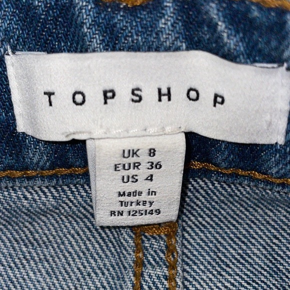 TOPSHOP 4 Denim Jean Skirt 5 Embossed Closure Buttons 2 on usable front pockets - Picture 2 of 13